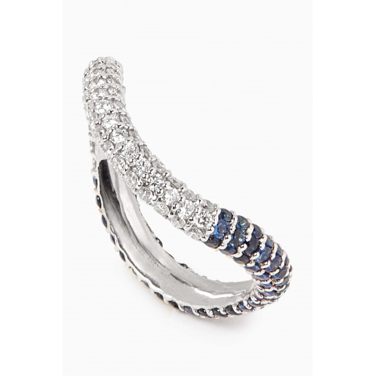 HIBA JABER - Two Way Bold Infinity Diamond & Blue Sapphire Ring in 18kt White Gold