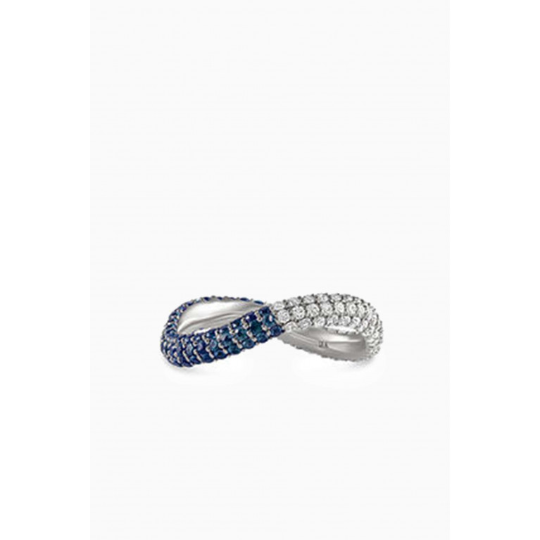 HIBA JABER - Two Way Bold Infinity Diamond & Blue Sapphire Ring in 18kt White Gold