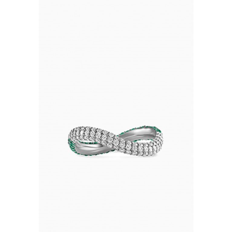HIBA JABER - Two Way Bold Infinity Diamond & Emerald Ring in 18kt White Gold