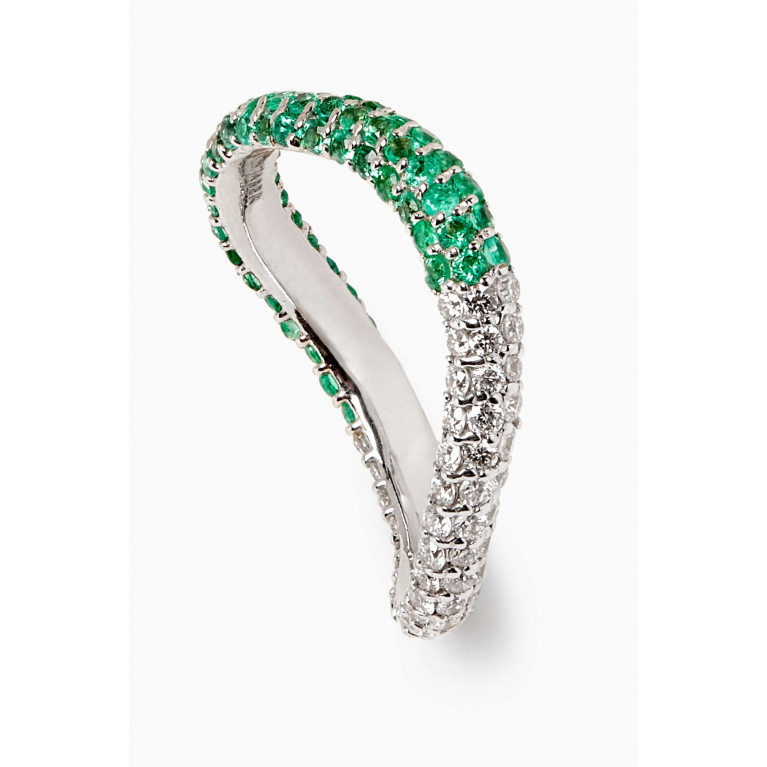HIBA JABER - Two Way Bold Infinity Diamond & Emerald Ring in 18kt White Gold