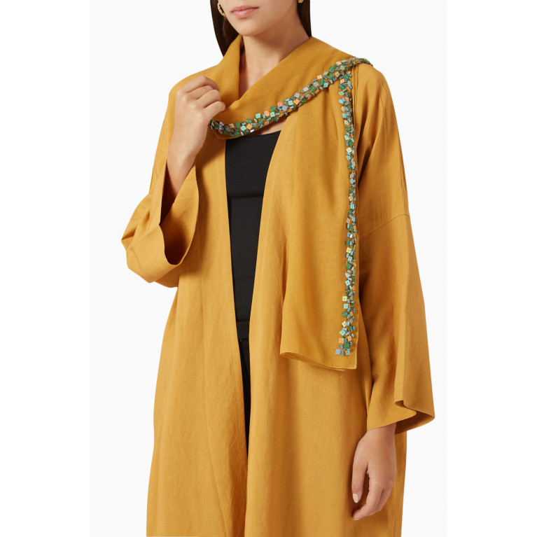 Ghizlan - Beaded Scarf Abaya in Linen