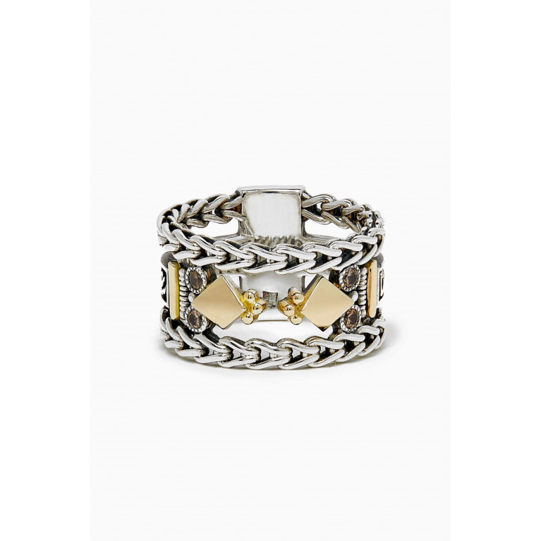 Azza Fahmy - Zircon Happiness Contentment Ring Band in 18kt Gold & Sterling Silver