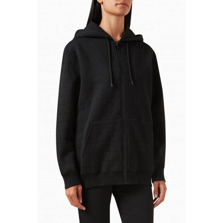 Moschino - All-over Logo Zip-up Hoodie in Cotton-blend Black