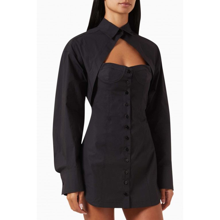 The Attico - Bustier Shirt Mini Dress in Stretch Cotton-poplin Black