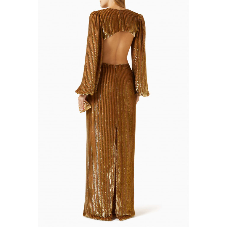 Costarellos - Galena Twisted Cut-out Gown in Silk Lurex