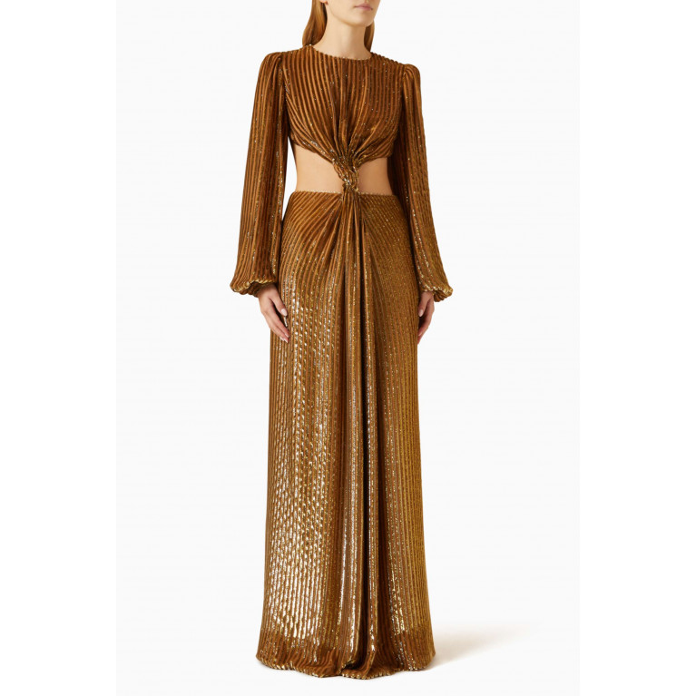 Costarellos - Galena Twisted Cut-out Gown in Silk Lurex