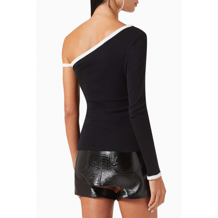 Courreges - One-sleeve Contrast Top in Cotton-jersey Black