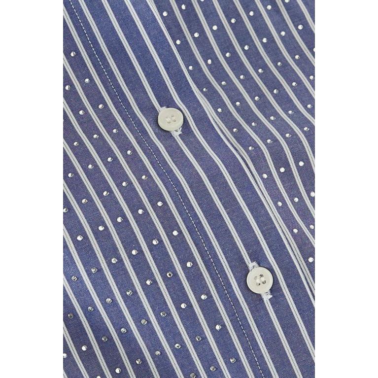 Sandro - Striped Diamanté Crop Shirt in Cotton-poplin