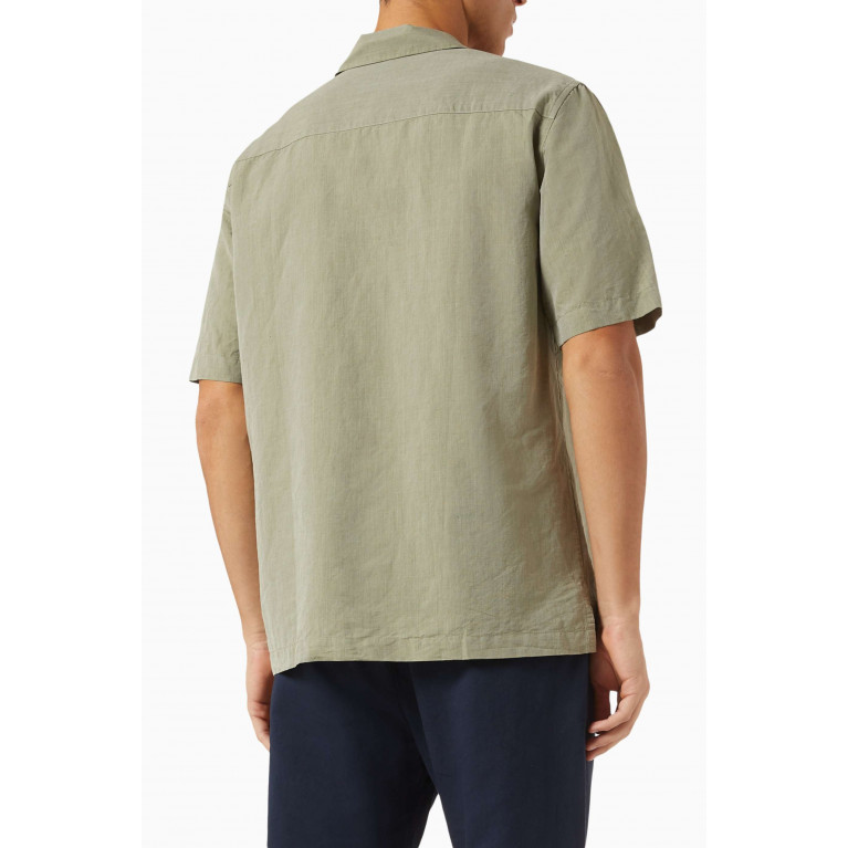Sunspel - Camp Collar Shirt in Linen Blend Green