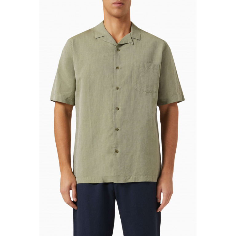 Sunspel - Camp Collar Shirt in Linen Blend Green