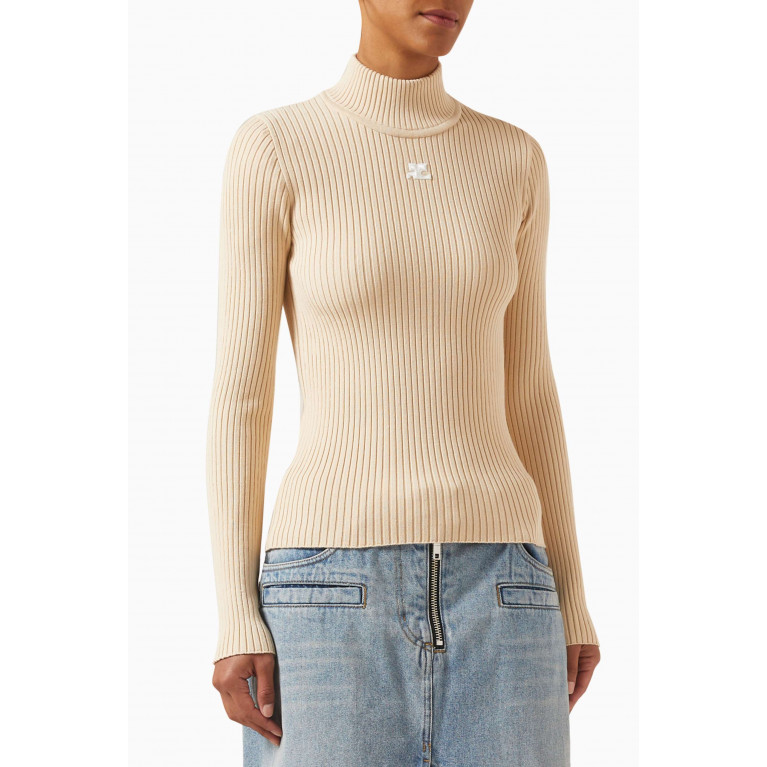 Courreges - Rib-knit Reedition Sweater in Viscose Blend Neutral