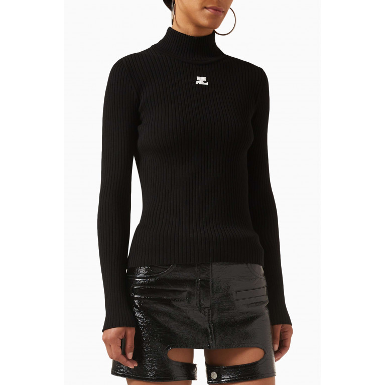 Courreges - Rib-knit Reedition Sweater in Viscose Blend Black