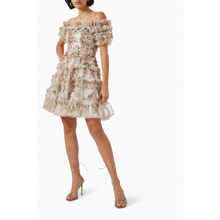 Needle & Thread - English Rose Lisette Off-shoulder Mini Dress in Nylon