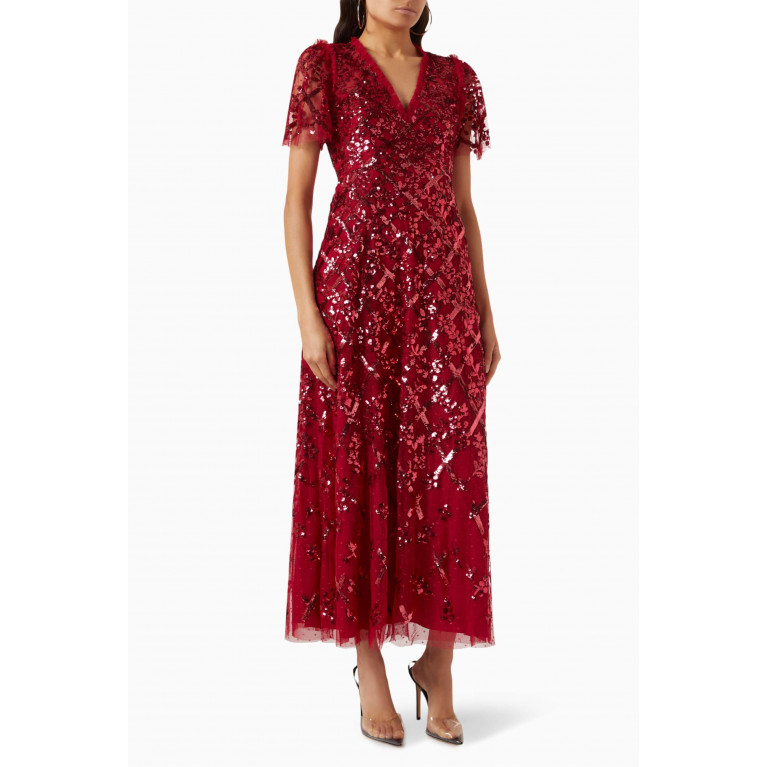 Needle & Thread - Garden Lattice Gown in Tulle Red