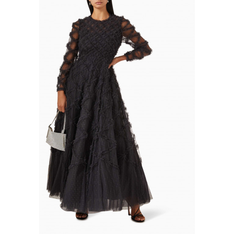 Needle & Thread - Evelyn Long-sleeve Gown in Tulle Black
