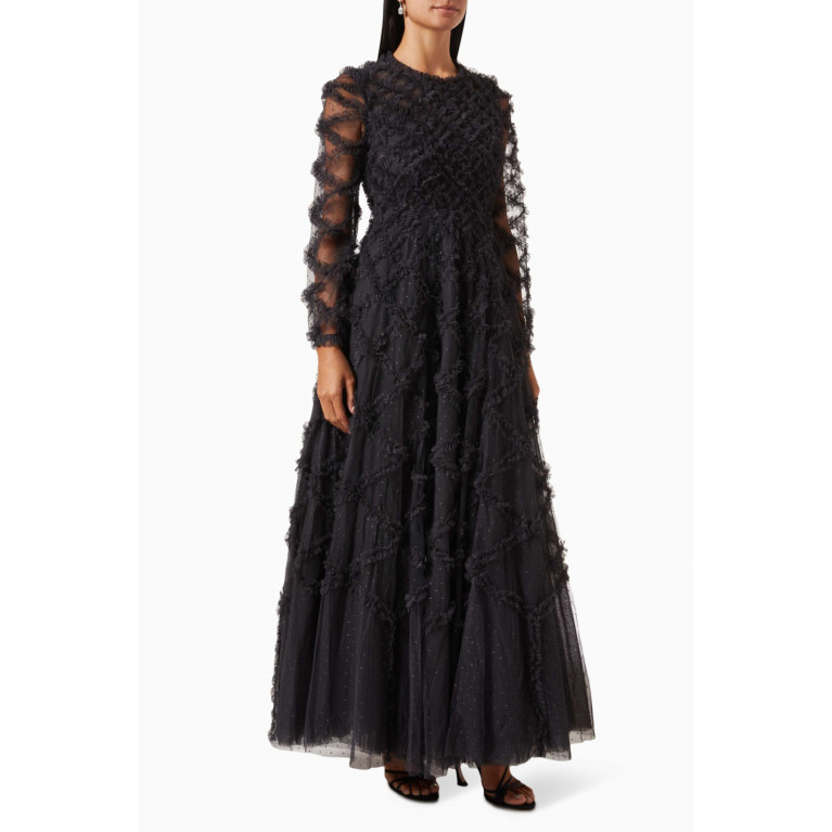 Needle & Thread - Evelyn Long-sleeve Gown in Tulle Black