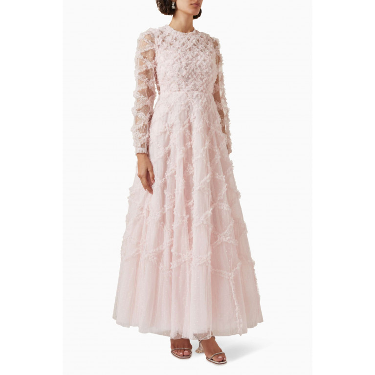 Needle & Thread - Evelyn Long-sleeve Gown in Tulle Pink