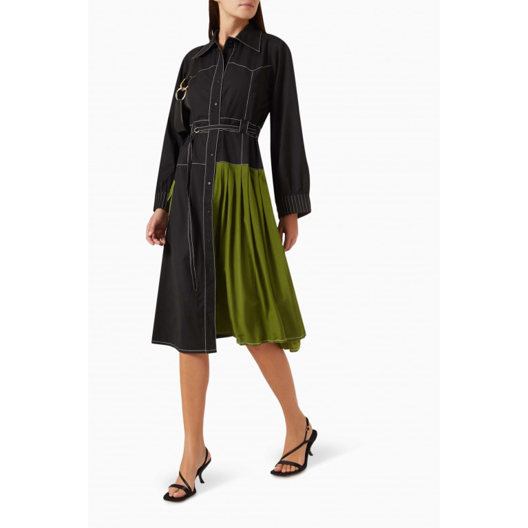 Lovebirds - Pleated Midi Dress in Suiting