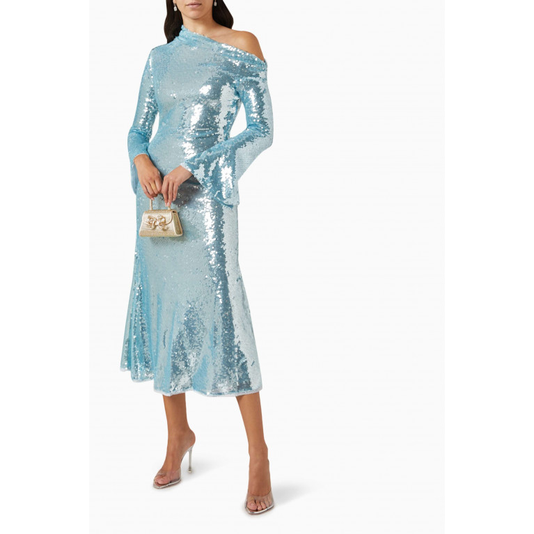 Self-Portrait - Asymmetric One-shoulder Midi Dress in Sequin