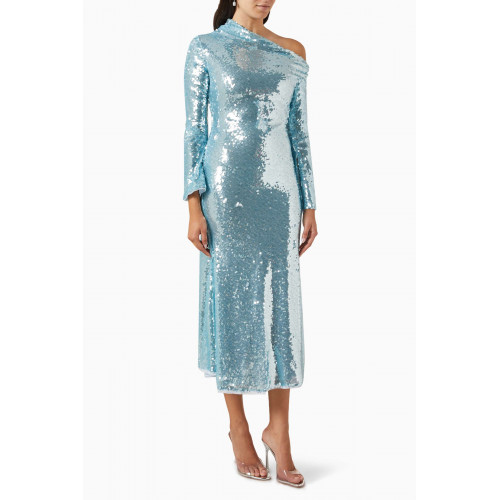 Self-Portrait - Asymmetric One-shoulder Midi Dress in Sequin