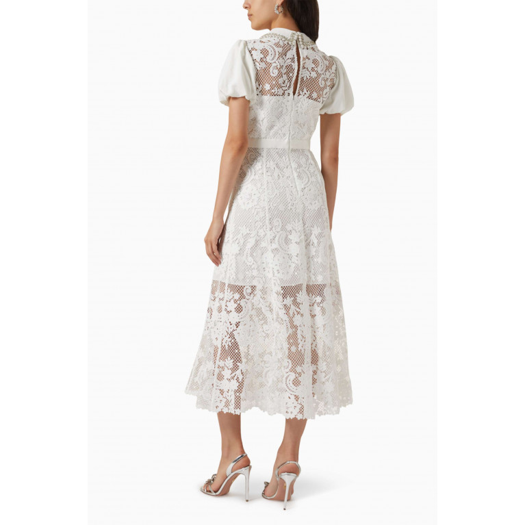 Self-Portrait - Embellished Collared Midi Dress in Lace