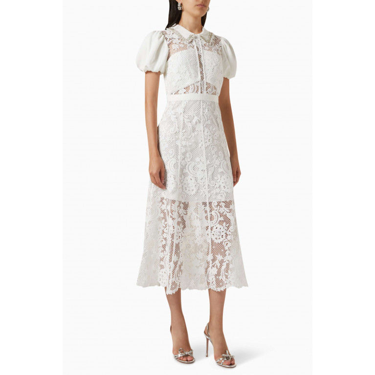 Self-Portrait - Embellished Collared Midi Dress in Lace