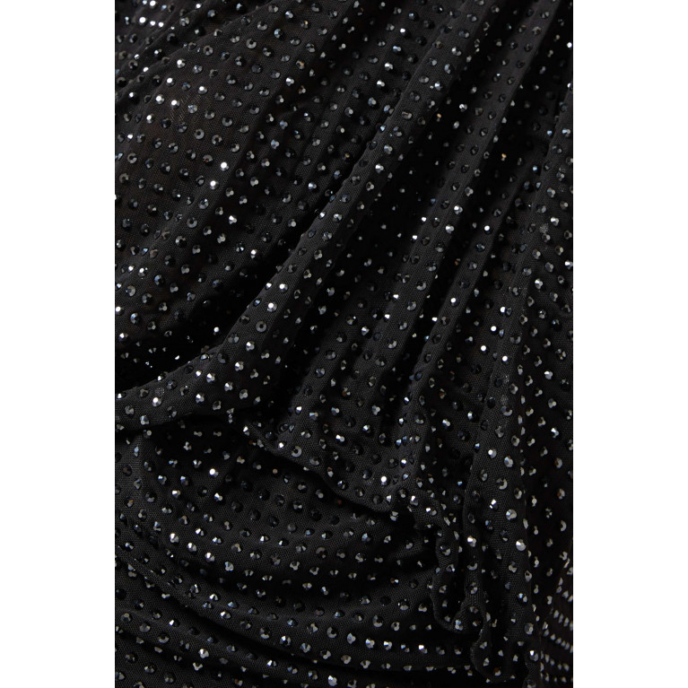 Self-Portrait - Rhinestone Embellished Mini Dress in Mesh Black