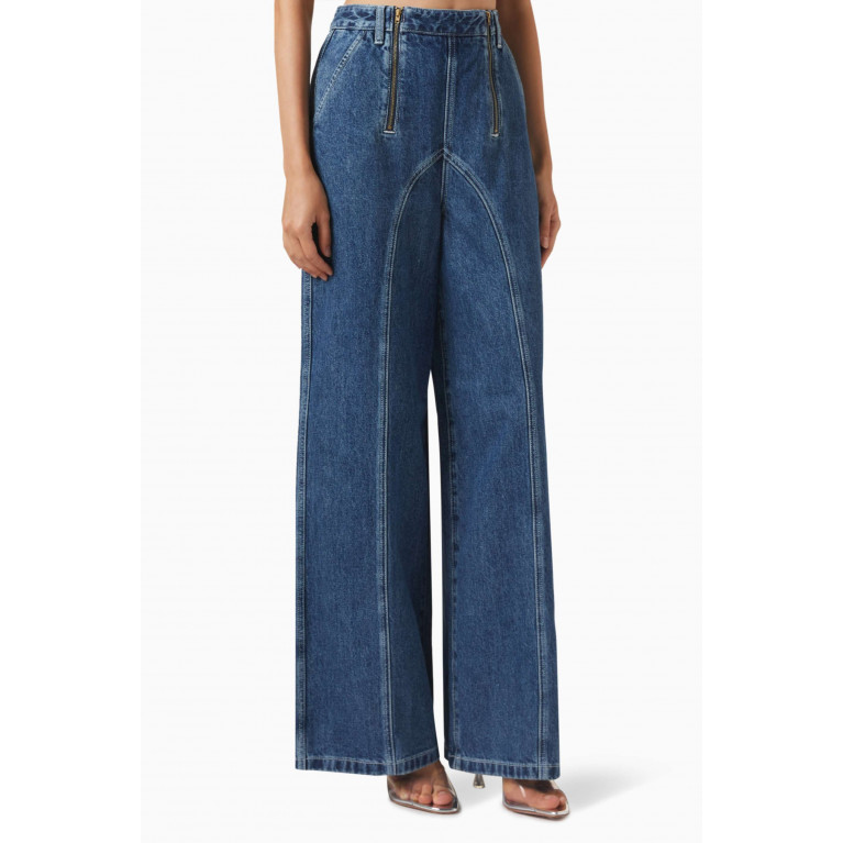 Self-Portrait - Stitched High-rise Wide-leg Jeans in Cotton