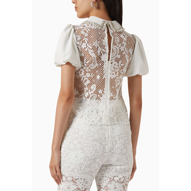 Self-Portrait - Embellished Collared Top in Lace
