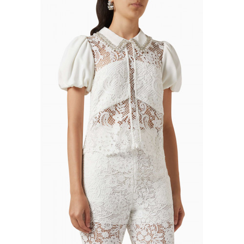 Self-Portrait - Embellished Collared Top in Lace