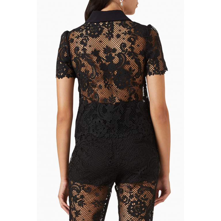 Self-Portrait - Pussycat Bowed Top in Lace & Sheer