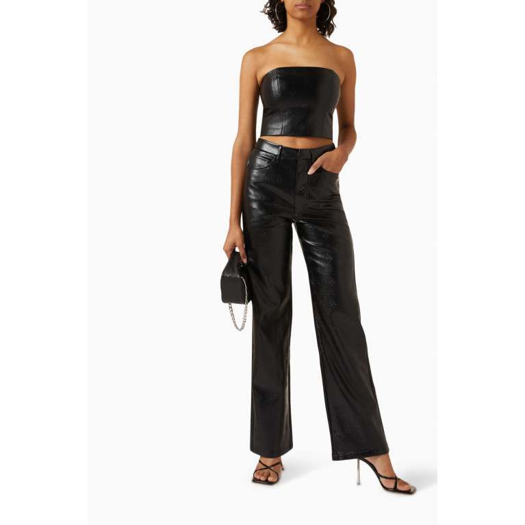 Rotate - Strapless Logo-embossed Crop Top in Faux Leather
