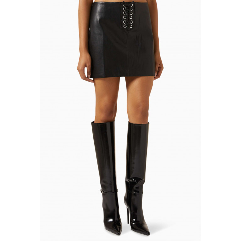 Rotate - Lace-up Mini Skirt in Faux Leather