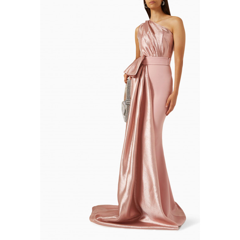 Rhea Costa - One-shoulder Gown in Lamé & Crepe