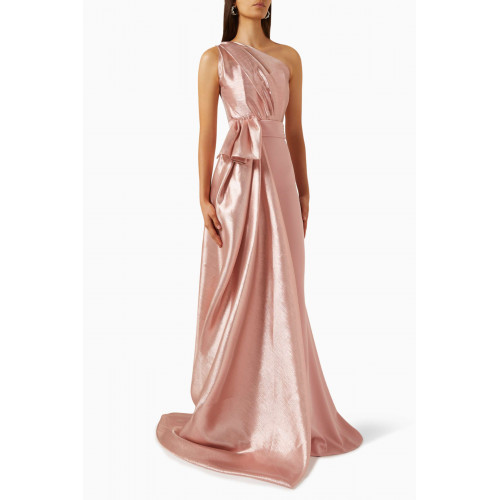 Rhea Costa - One-shoulder Gown in Lamé & Crepe