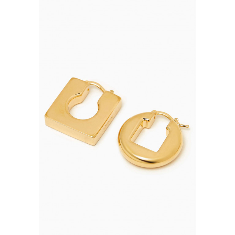 Jacquemus - Les Boucles Rond Carré Asymmetric Mini Hoop Earrings in Gold-plated Brass