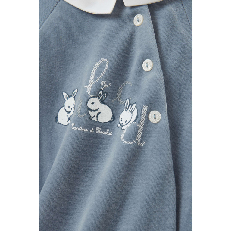 Tartine et Chocolat - Graphic Logo-print Pyjamas in Velour Blue