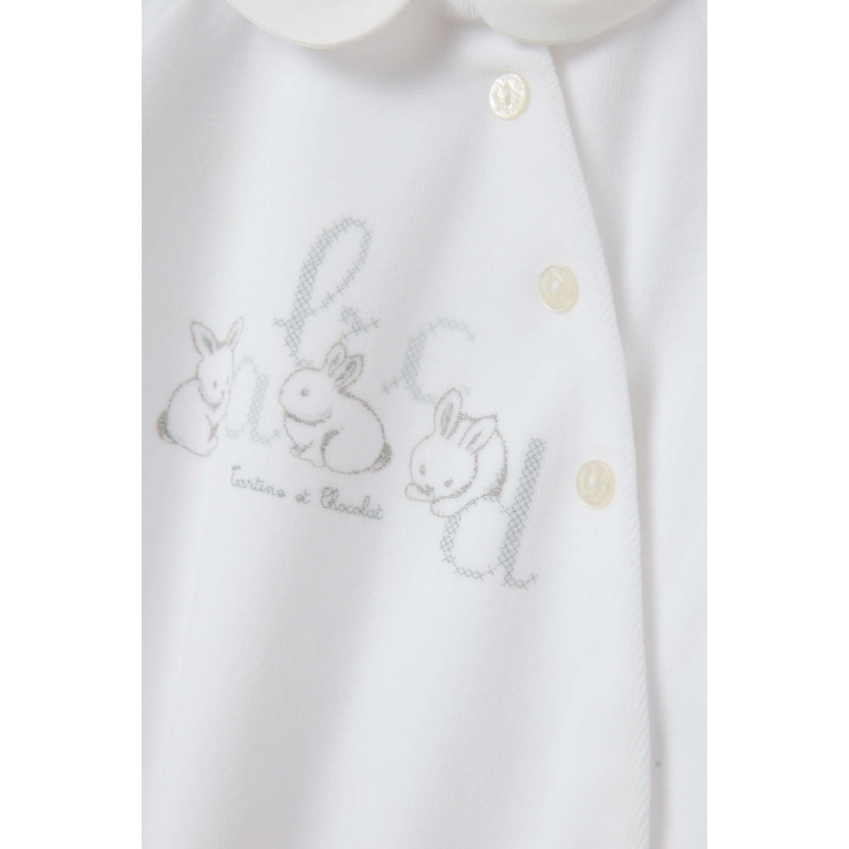 Tartine et Chocolat - Graphic Logo-print Sleepsuit in Velour White