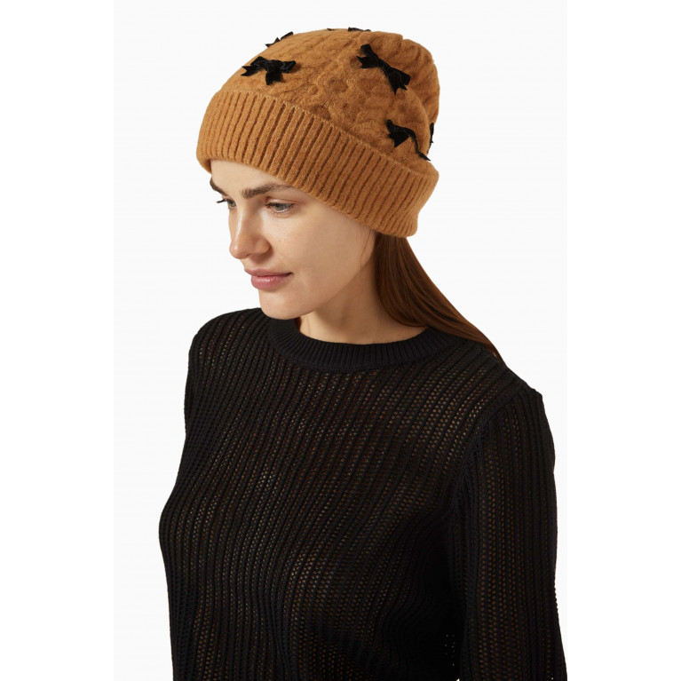 Kate Spade New York - Velvet-bow Beanie in Wool-knit