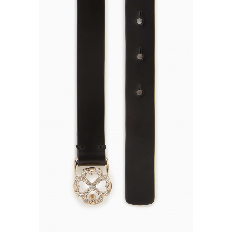 Kate Spade New York - Floral Spade Buckle Belt in Leather Black