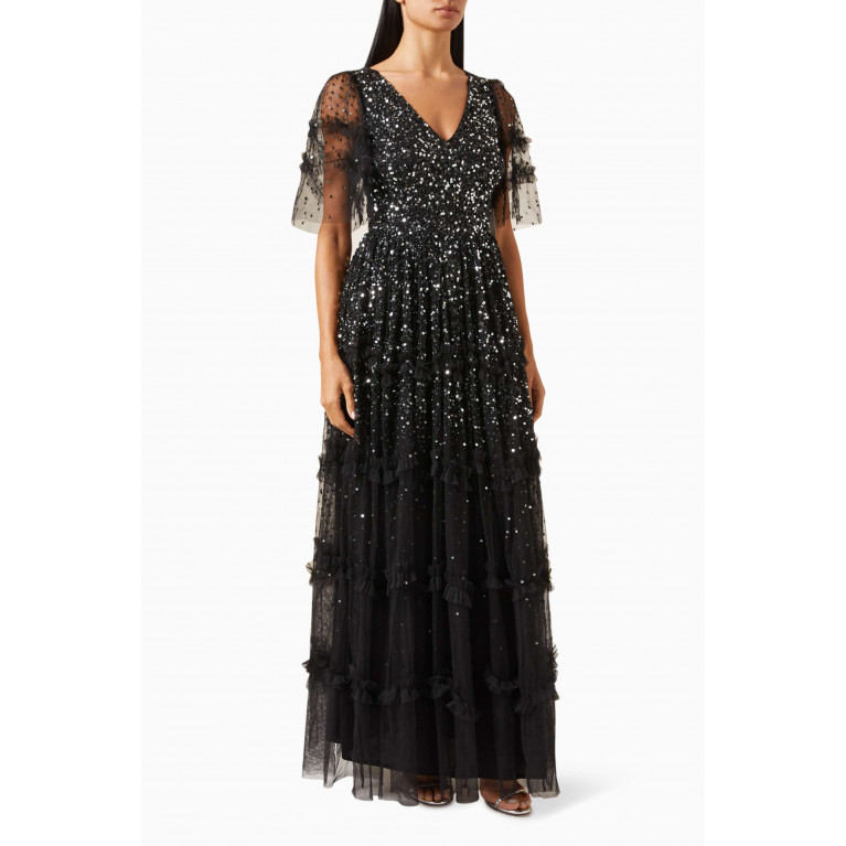 Maya - Sequin-embellished Maxi Dress Black