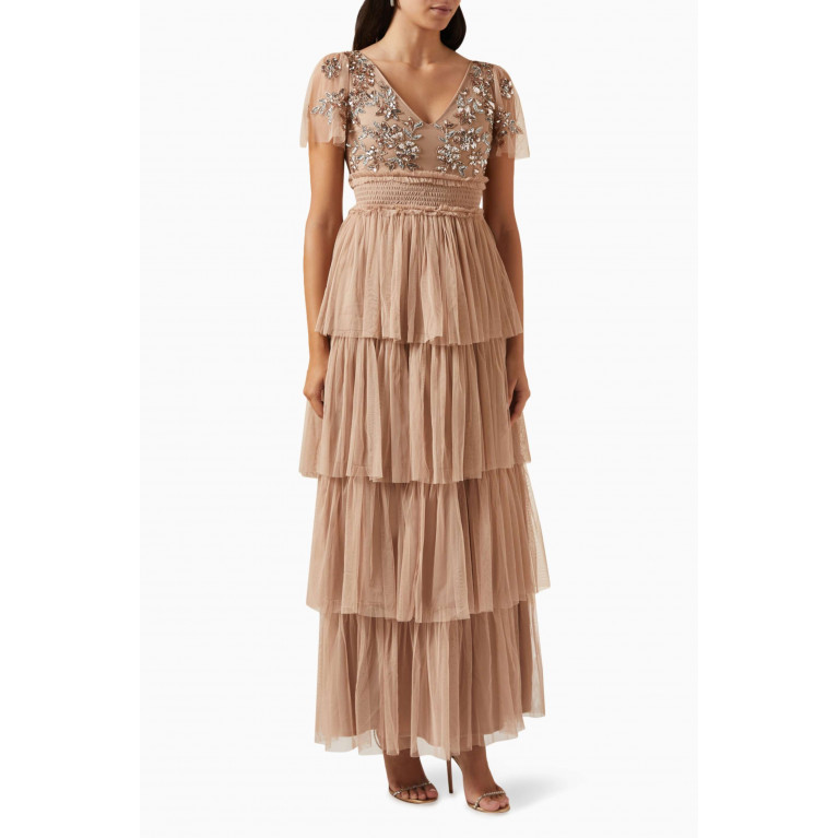 Maya - Floral Embellished Tiered Dress in Tulle