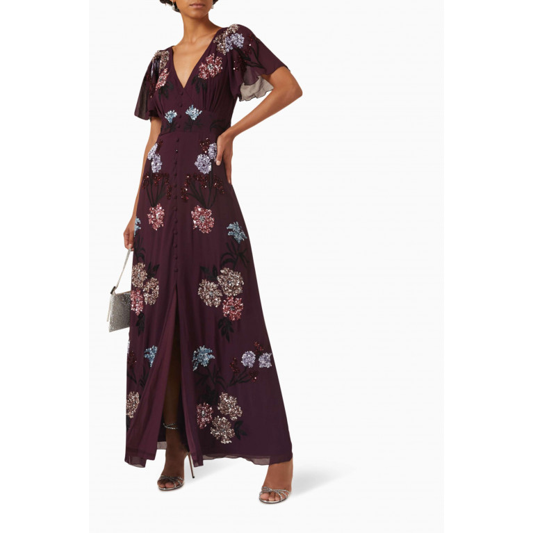 Maya - Floral Sequin-embellished Maxi Dress