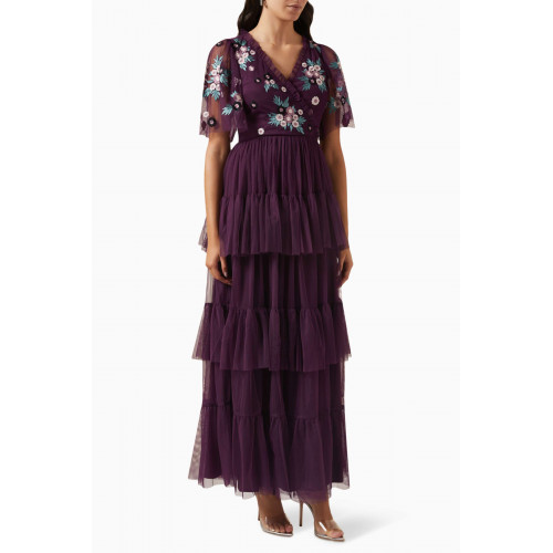Maya - Floral-embroidered Maxi Dress in Tulle