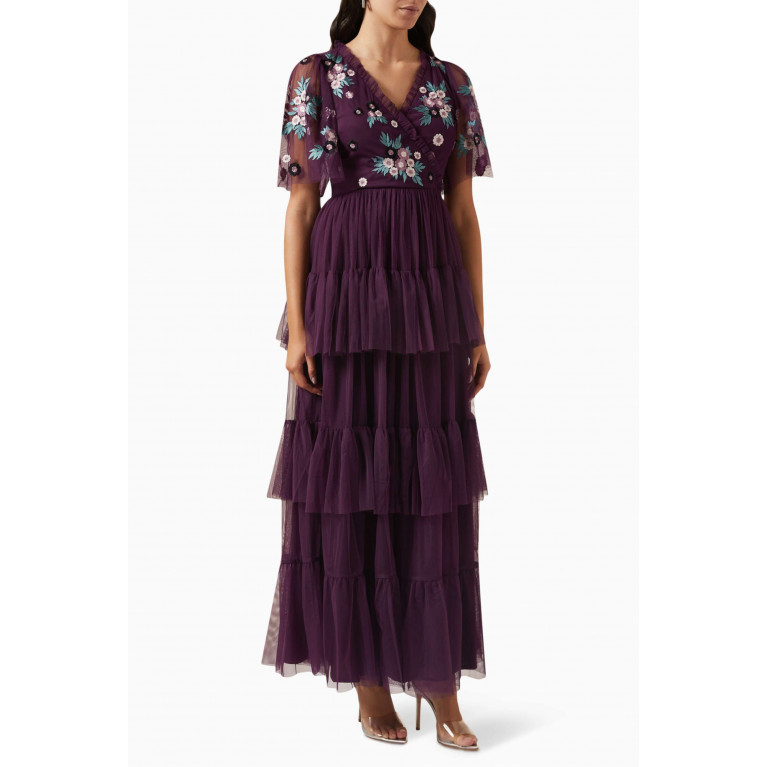 Maya - Floral-embroidered Maxi Dress in Tulle