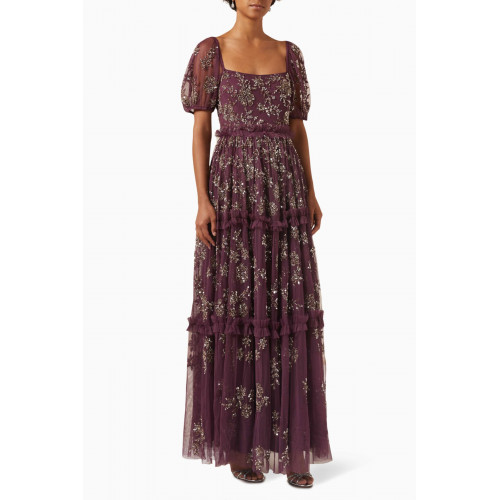Maya - Sequin-embellished Tiered Maxi Dress in Tulle