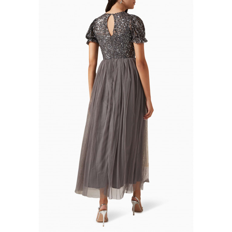 Maya - Puff Sleeve Delicate Sequin Maxi Dress in Tulle