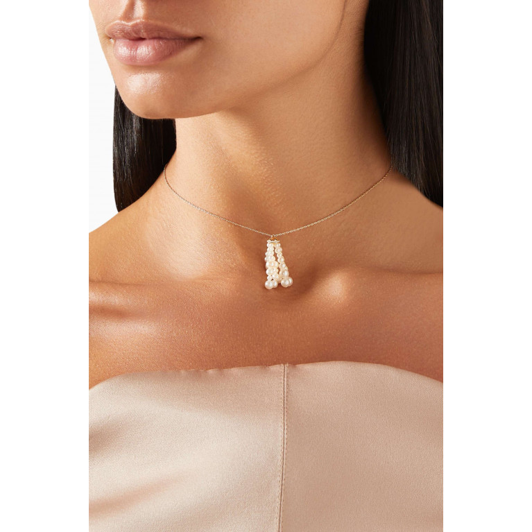 Gafla - Bahar Diamond Necklace with Pearls in 18kt Yellow Gold, Mini