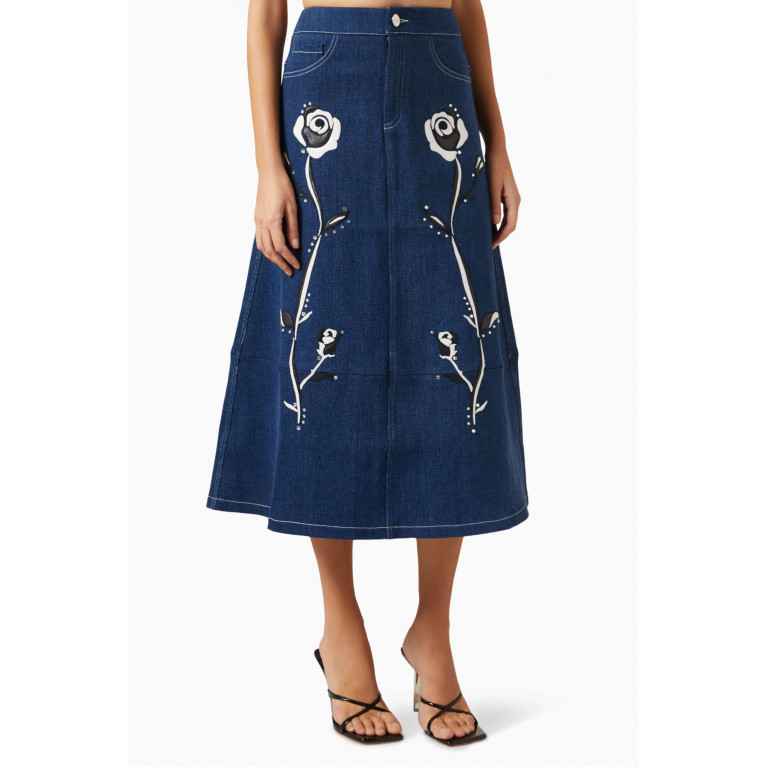 Nafsika Skourti - American Beauty Midi Skirt in Denim
