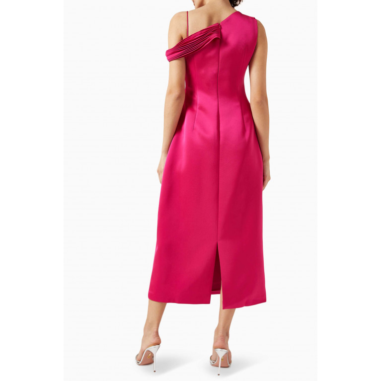 CHATS by C.Dam - Twisted Pleated Midi Dress in 3D Spandex Pink